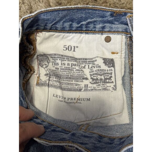 LEVIS Premium 501 Sport Tape Hi-Rise Cutoff Button Fly Denim Blue Jean Short W26 - Picture 4 of 9